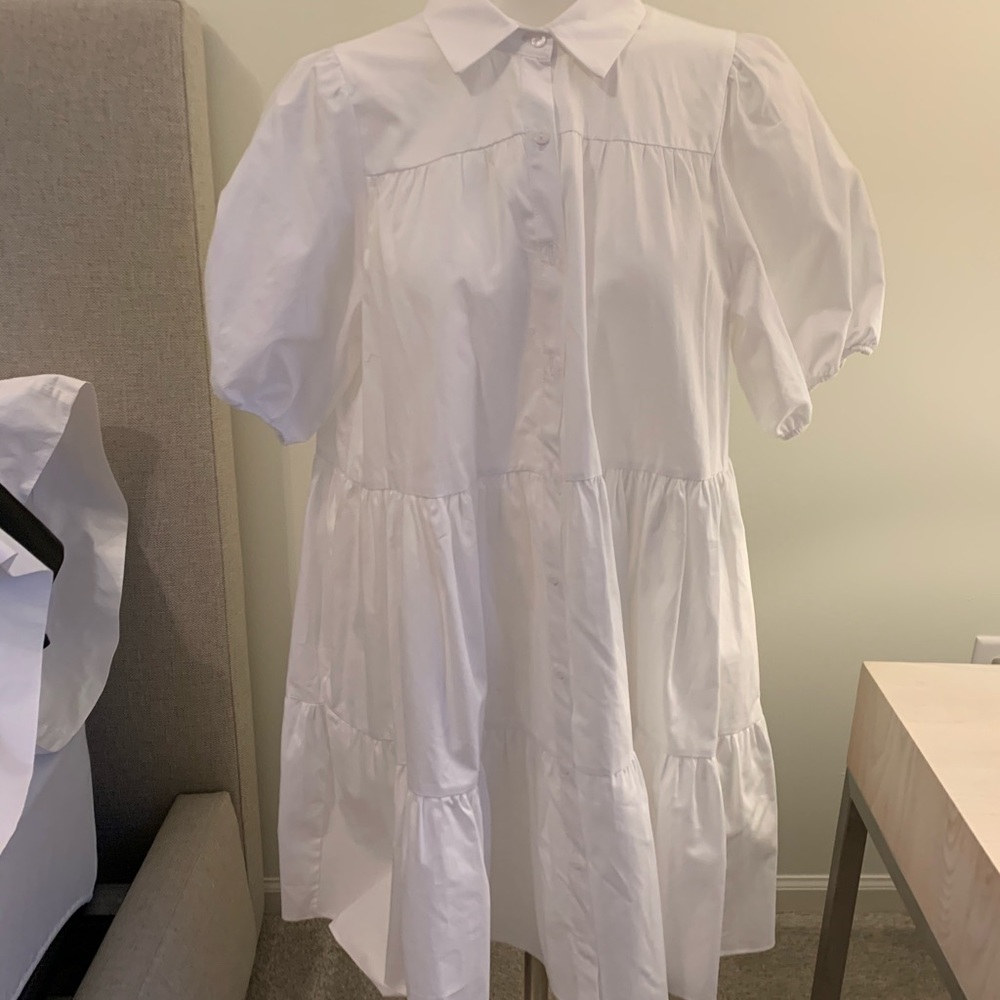 Zara white tiered mini dress w Puff sleeves Size S